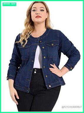 Plus Size Collarless Button Down Denim Jacket Long Sleeve